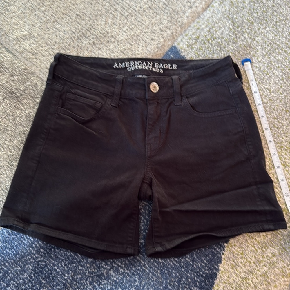 American Eagle Outfitters Womens Shorts Black Super Stretch Mid Rise Siz…